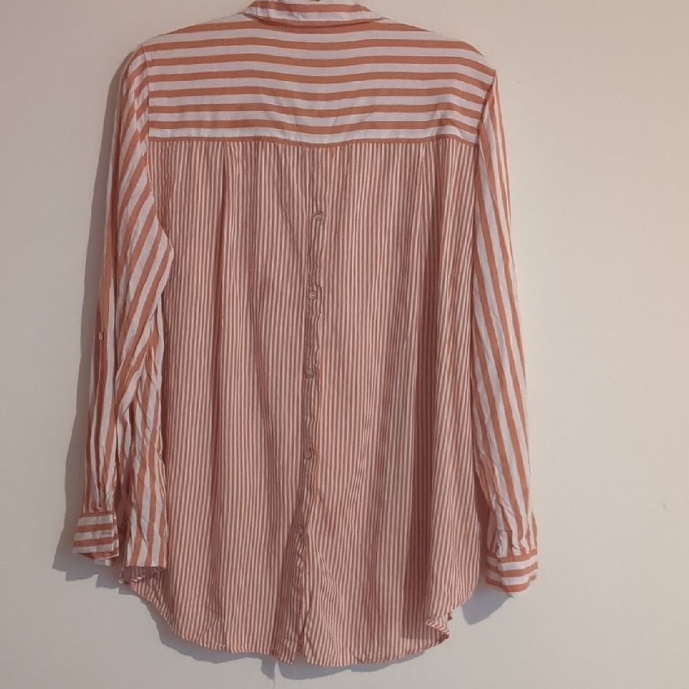 Orange and White Striped Button-Up Shirt - Picture 3 of 5